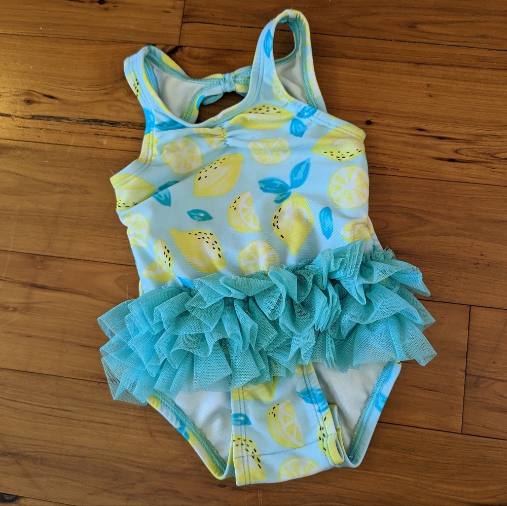CAT & JACK baby girl lemon printed tutu swimsuit 3-6 months